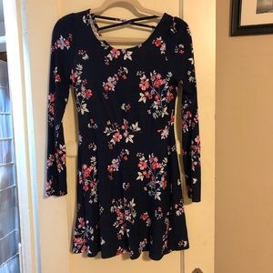 Epic Threads navy flower long sleeve dress NWT